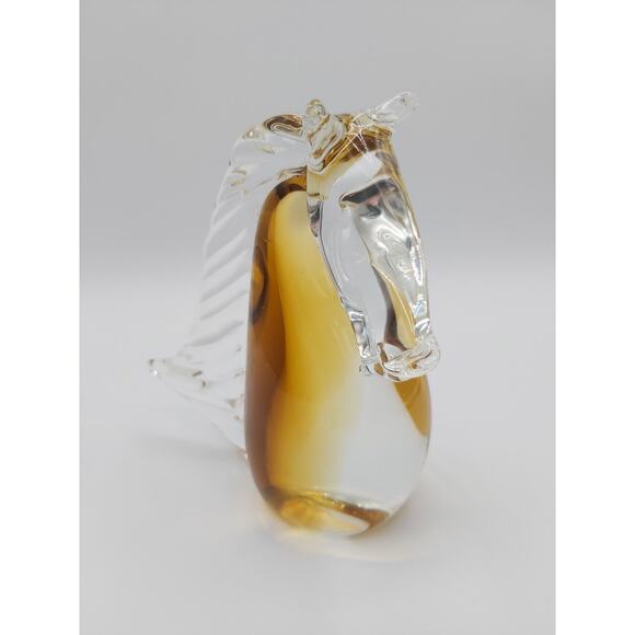 Vintage Glass Horse Bust Set of 2 Amber & Blue Figurines Home Decor - Picture 4 of 11